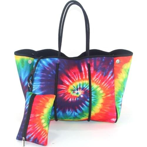 Hot Tie Dye Fashion Print Neoprene Bag Waterproof Handbag Women Casual Shopping Tote Bags Large Capacity Beach Bag Lash Packages
