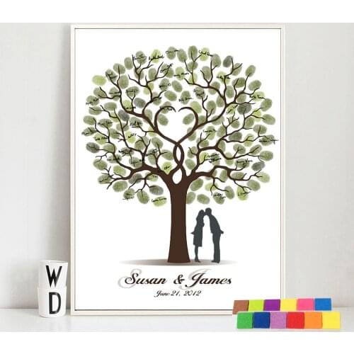Wedding Gift Fingerprint Tree Painting Kiss Lover Party Wedding Guest Book fingerprint wedding Book canvas painting living room