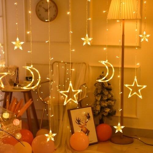 220V EU Plug 3.5M LED Moon Star LAMP Fairy Curtain Light Christmas Garland String Lights Lamp For NEW YEAR Wedding Decoration