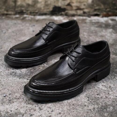 Mens Platform Shoes Genuine Leather Shoe Men Black Wedding Shoes for Men Classic Italian Style Brogue Carving Office Shoes Men