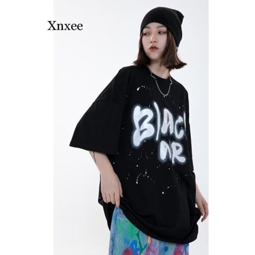 Unisex Streetwear Graffiti Letter Print Short Sleeve t Shirt Korean Fashion Hip Hop Cool Trend Oversized Cotton Shirt Men Women