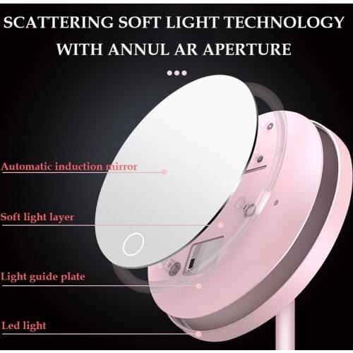 USB Led Light Makeup Mirror Storage Round Portable Desktop Cosmetic Smart Table Makeup Mirror with Light Led Vanity Mirror