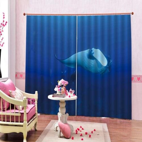 Custom Deep sea Big fish Blackout Curtain Digital Print For Childrens room Underwater World Drapes Sets 2 Panels With Hooks
