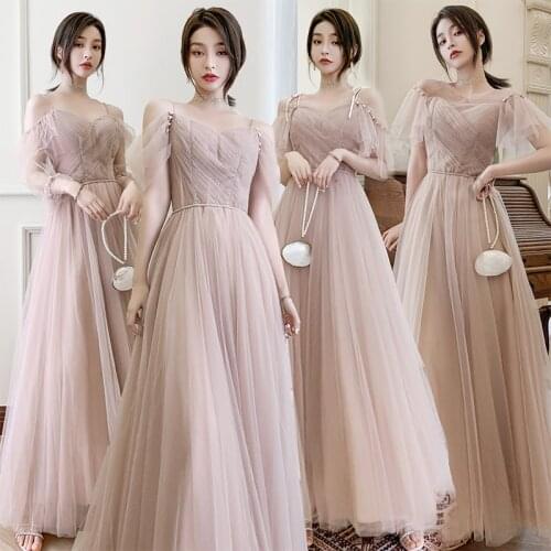 Bridesmaids Dresses Illusion Spaghetti Straps Beading Pleat V-Neck Embroidery A-Line Vintage Tulle Women Wedding Party Gown E185