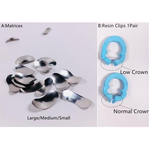 1Kit=Matrices x100pieces+Clipsx1Pair Dental Sectional Contoured Soft Resin Clip Matrices Clamps L with Forming sheet