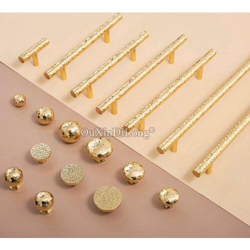 1PCS Longer Hand Hammered Solid Brass Cabinet Door Knobs and Handles Furniture Cupboard Wardrobe Drawer Pull T Bar Handles GF485