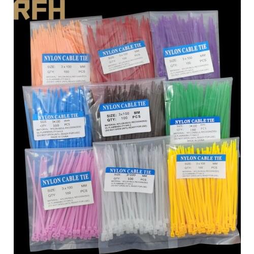 100pcs Cable Tie 3mm*100mm Self-Locking Nylon Wire Zip Ties White Black Organiser Fasten Cable