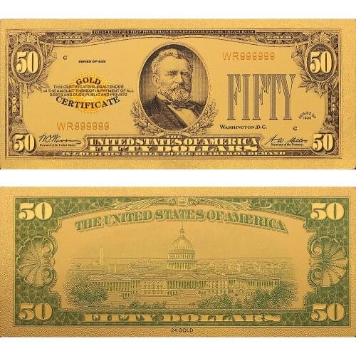 1928 Year American Colorful Gold Banknote USD 50 Dollar Fake Paper Money For Souveni Gifts 50usd Banknote Money Pack of 2pcs