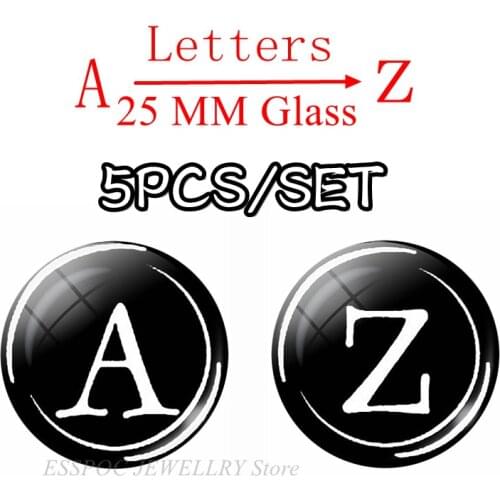26 Letters A-Z Round Glass Cabochon Dome Jewelry Making Black Pendant Necklace Fashion Accessories Letter Creative Birthday Gift