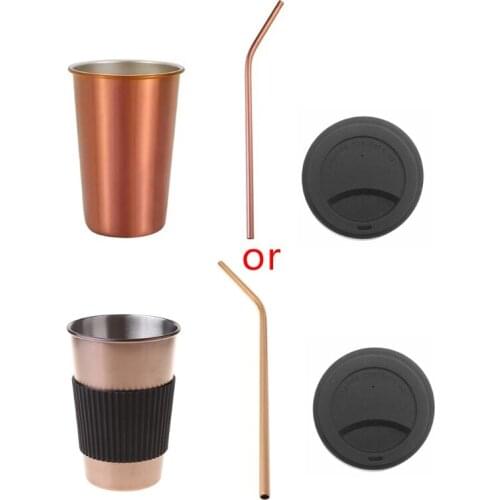 500ml Stainless Steel Cup with Lid Drinking Straw Travel Mug Portable Coffee Tea Milk Tumbler