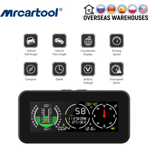 MR CARTOOL M60 Car Slope Meter Inclinometer Speedometer GPS Speed Compass Pitch Angle Roll Angle Safety Alarm For Auto Off Road
