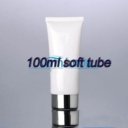 Capacity 100ml 200pcs/lot factory wholesale White plastic flat tube, satin anodized aluminum screw cap cosmetic tube