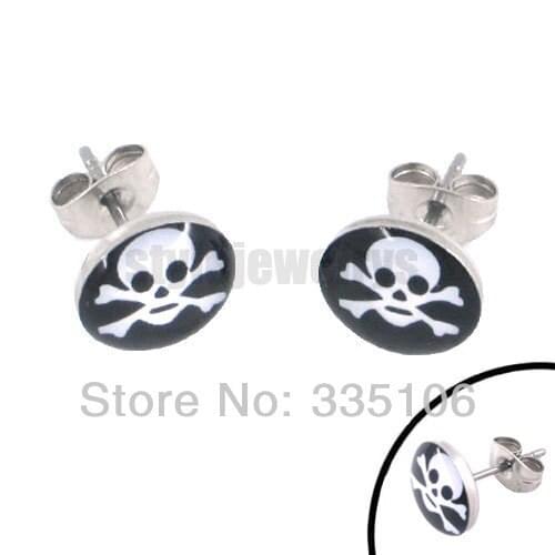 Free Shipping! Enamel Skull Earring Body Piercing Stainless Steel Jewelry Fashion Biker Earring Studs SJE370027