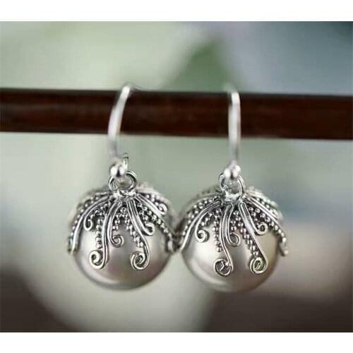 BESTLYBUY 100% 925 Sterling Silver Thai Silver Shell Pearl Drop Earrings Fine vintage Water Drop Pearl Earrings jewelry gift for