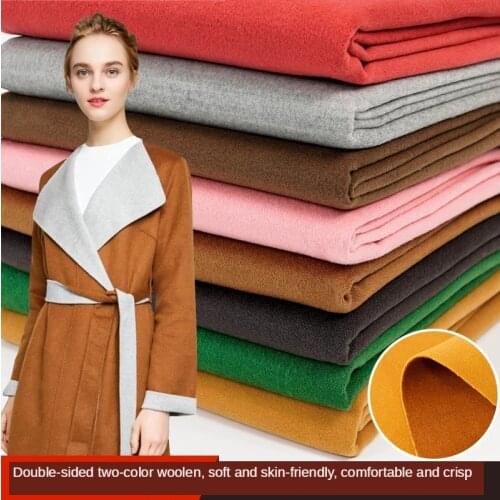 Fleece Fabric Double-sided Double-color Thick Cashmere Grinding Imitation Wool Solid Color Coat Cloth Brocade for Sewing Black