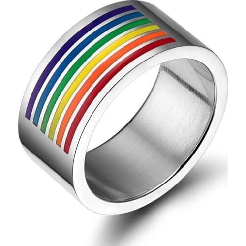 FDLK Multicolor Mens Womens Rainbow Colorful LGBT Pulsera Ring Stainless Steel Wedding Band Lesbian & Gay Rings Drop Shipping