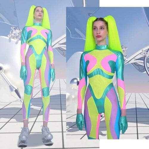 Futuristic Clothing Holographic Clothes Gogo Dancer Costume Green Bodysuit Stage Costume Lady Gaga Costume DJ Clubwear DL7819