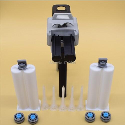 Glue Gun Dispenser 50ml 1:2 Manual Caulking Gun Adhesive Gun with 2 Set 50ml 1:1 Empty Dual Cartridge 5pc Static Mixing Nozzle