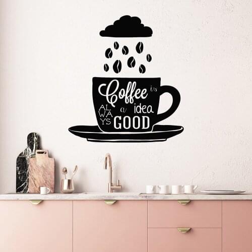Coffee Quote Wall Decal Beans Cup Saying Kitchen Wall Stickers Vinyl Mural for Cafe restaurant Decoration Decoration Decal C434