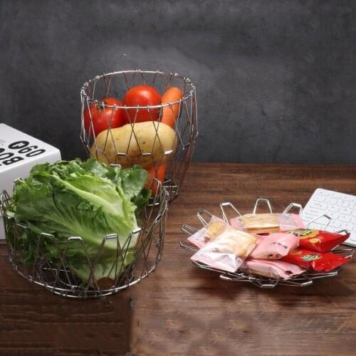 Creative Multi-shape Stainless Steel Fruit Basket Fruit Tray Creative Retractable Folding Storage Furniture Kitchen Fruit Bowl