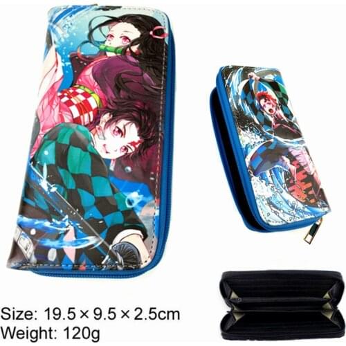 Demon Slayer Kimetsu PU Wallet No Yaiba Zipper Tanjirou Layers Leather Purse Credit ID Card Holders Boys Girls Long Coin Handbag