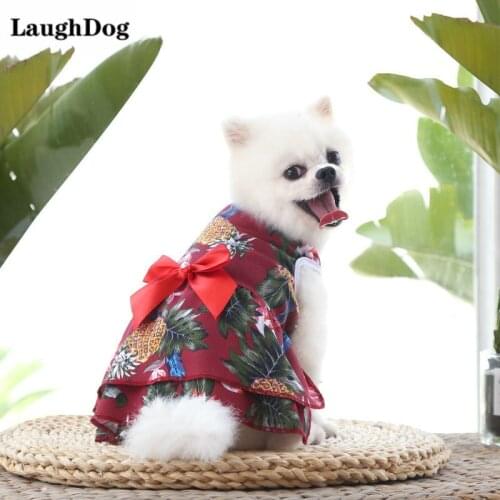Summer Pet Pineapple Printed Bowknot Dress Princess Lace Skirt Soft Lovely Dress For Small medium Dog Cat Durable Pet Supplies