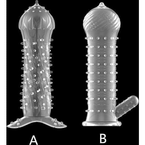 Particle Penis Sleeve Spike Reusable Condoms Delay Ejaculation Contraception Dotted Cock Extender Ring Sex Toys For Men G-spot