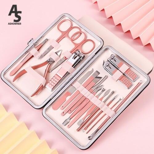 20pcs Professional Nail Cutter Pedicure Scissors Set Stainless Steel Eagle Hook Portable Manicure Nail Clipper Makeup Tool Kit