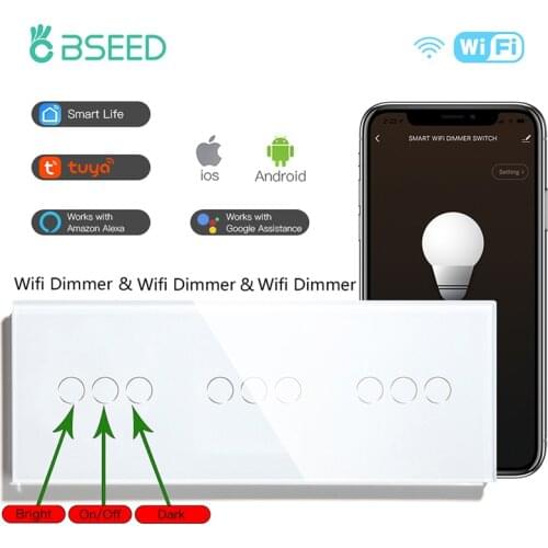 BSEED WIFI Dimmer Light Switches Triple Smart Sensor Wall Switches Dimmable Touch Switches Google Alexa Smart Life App Control