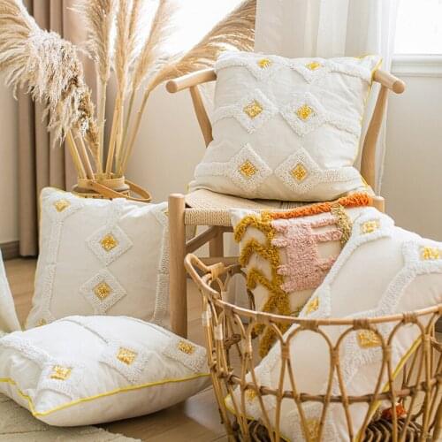 New Nordic Bedside Pillowcase Flower Tufted Pillowcase 45x45cm / 30x50cm Cotton Yellow Edging Side Zipper Pillowcase