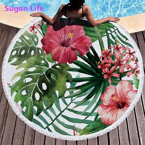 Sugan Life NEW Leaf Beach Towel Tropical Plants Flower Round Microfiber Towel Living Room Home Decor Wall Tapestry Yoga Mat