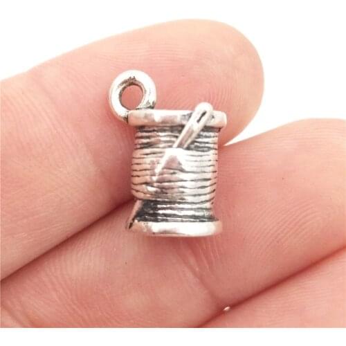 BULK 30pcs Lots Zinc Alloy 3D Spool of Thread Charms Antique Silver Plated Sewing Pendants diy Jewelry Findings 11*14mm 2.3g