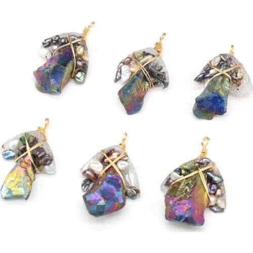 Charm Fashion Irregular Handmade Gold Line Freshwater Pearl Pendant for Jewelry Making DIY Accessories Fit Necklace Earrings