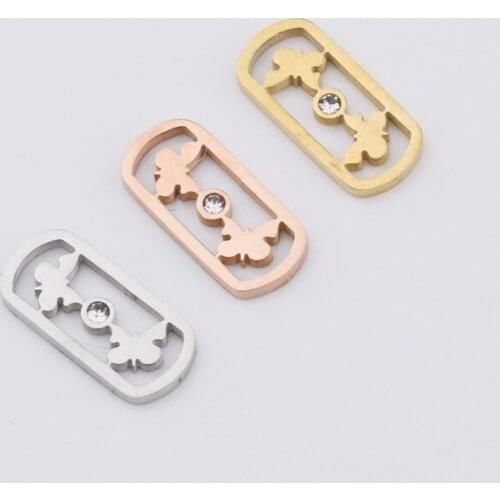 20Pcs/lot Butterfly Rhinestone Charms Mirror Polish Stainless Steel Connector Charms DIY Making Necklace Braid Bracelets Finding