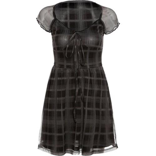 Skin-friendly Fashionable Square Neck Short Sleeve Mini Dress All-matched Mini Dress Bow for Daily Wear