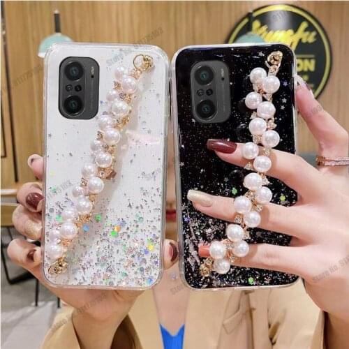 Wrist Strap Clear Phone Case For Redmi K40 K30 K20 Pro K30i K30S S2 Y2 Case Soft Glitter Bling Silicone Protection Back Cover