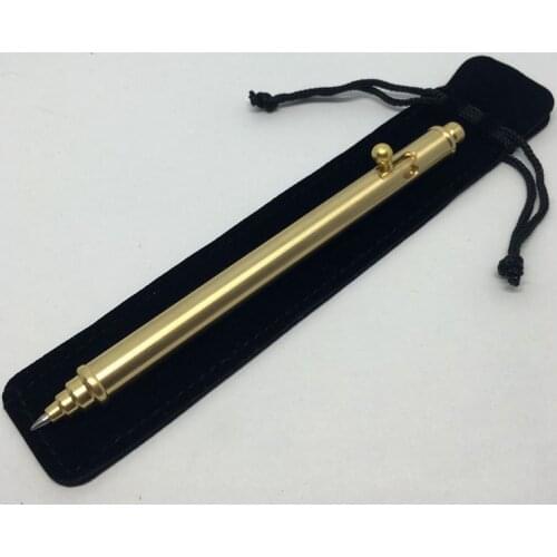 1 pcs Handmade Bolt Shaped Brass Pen 0.5mm Black Ink Pressing Solid Copper Ballpoint Pen Tactical Pen Self Defense EDC 13.2mm