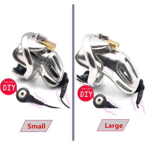 DIY Electric Shock Stainless Steel Male Chastity Device,Metal Cock Cage,Penis Rings,Chastity Belt,BDSM Adult Sex Toys For Man