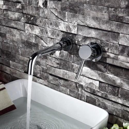 Modern Wall Mount Single Cold Chrome Finish Solid Brass Spout Vanity Sink Mixer Tap, Bathroom Tap Basin Faucet Wall Mount