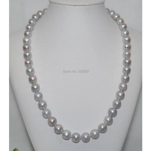 GORGEOUS! Natural Rare gray 9-10mm round cultured Pearl Necklace