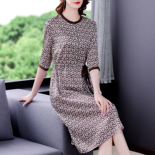 Spring Vintage Satin Mulberry Silk Beach Midi Sundress Women Summer Print 4XL Plus Size Dress 2021 Elegant Bodycon Party Vestido