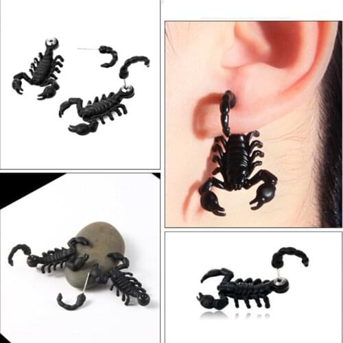 1 black scorpion earrings punk street fashion personality double-sided earrings women men unisex earrings studs