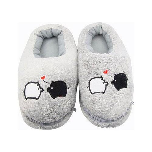 1 Pair 2020 USB Powered Cushion Shoes Electric Heat Slipper USB Gadget Cute Grey Piggy Plush USB Foot Warmer Shoes