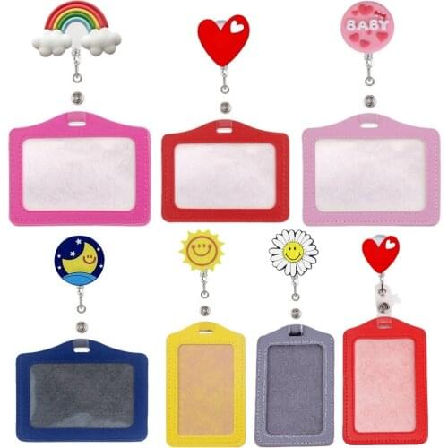 10pcs/lot Unisex Women Mens Students Nurse Doctor Retractable Badge Reel Brooches Sunflower Smile Moon Heart ID Name Card Holder
