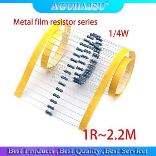 100pcs Metal film resistor series 1/4W 1R~2.2M 1% 100R 220R 1K 1.5K 2.2K 100 220 1K5 4.7K 10K 22K 47K 100K 2K2 4K7 ohm