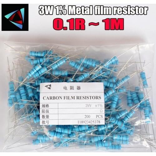 100pcs 3W Metal film resistor 1% 0.1R ~ 1M 1R 4.7R 10R 22R 33R 47R 1K 4.7K 10K 100K 0.22 0.33 0.47 0.68 0.82 0.91 ohm