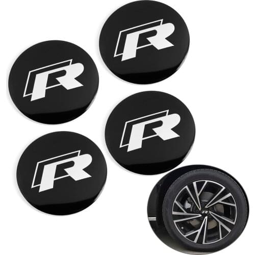 4pcs 56MM 5.6cm R Logo Car Wheel Center Hub Cap Badge Emblem Decal Wheel Sticker Styling For VW