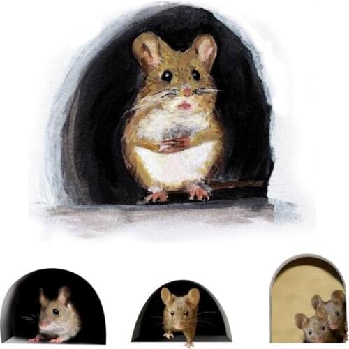 5pcs/set Realistic 3D Mouse Wall Sticker Mouse In A Hole Wall Decal Unique Sticker Indoor Outdoor Decoration Mouse Wall Sticker