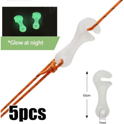 5pcs Luminous Rope Buckle Camping Outdoor Paracord Wind Rope Buckle Canopy Tent Windproof Anti-slip Buckle Fluorescent Piece