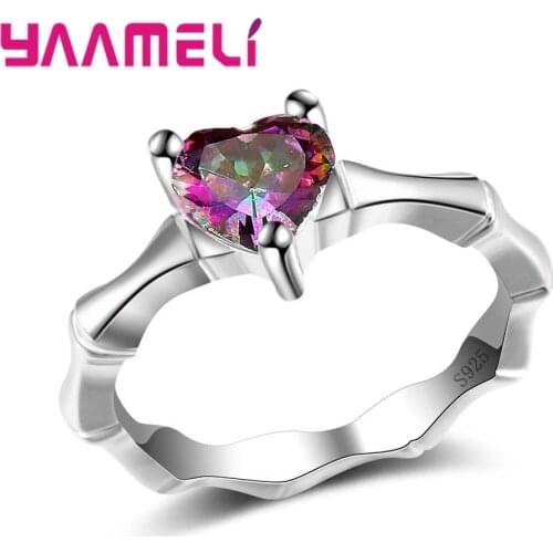 AAA Austrian Crystal Light Purple Luxury Cubic Zircon New 925 Sterling Silver Finger Rings Heart Shape Jewelry For Women